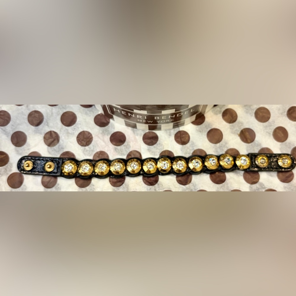 HENRI BENDEL Black/Gold Tone Crystal Leather bracelet/Adjustable/No callouts - Picture 8 of 10